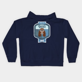 Team Basset - Distressed Basset Hound Beer Label Design Kids Hoodie